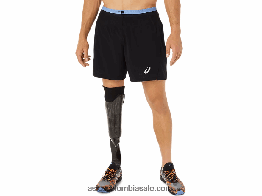 hombres Asics fujitrail corto rendimiento armonía negro/azul 20X82N1524