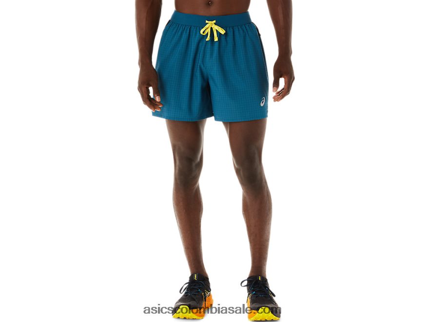hombres Asics fujitrail logo corto tinta verde azulado/amarillo dorado 20X82N479