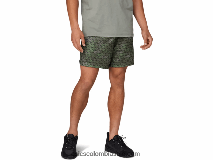 hombres Asics short de entrenamiento tejido de 7in liquen verde 20X82N1784