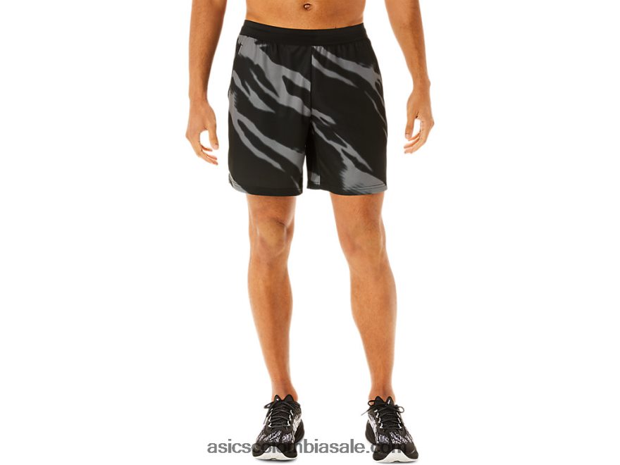 hombres Asics shorts con estampado integral de temporada rendimiento negro/gris grafito 20X82N995