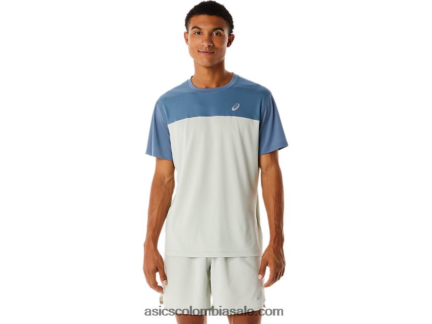 hombres Asics camiseta de carrera de manga corta azul acero/salvia claro 20X82N22