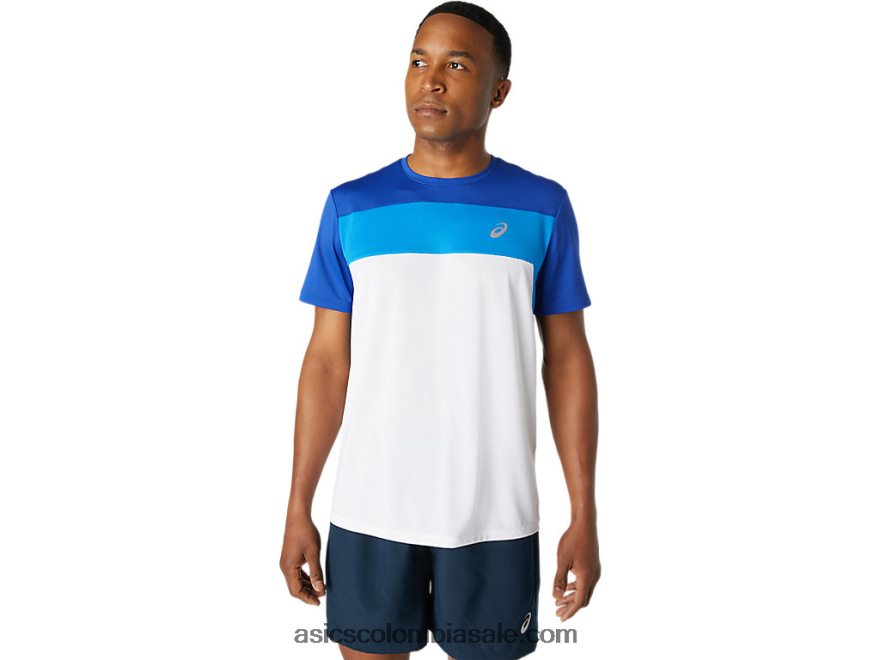 hombres Asics camiseta de carrera de manga corta blanco brillante/azul mónaco 20X82N1745