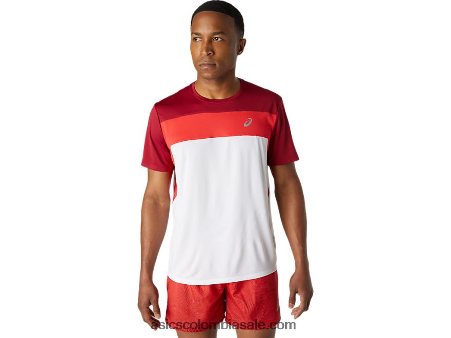 hombres Asics camiseta de carrera de manga corta blanco brillante/burdeos 20X82N1728