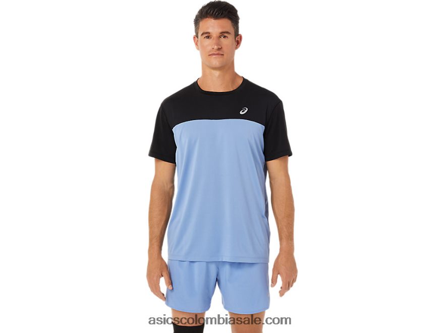 hombres Asics camiseta de carrera de manga corta rendimiento armonía negro/azul 20X82N1320
