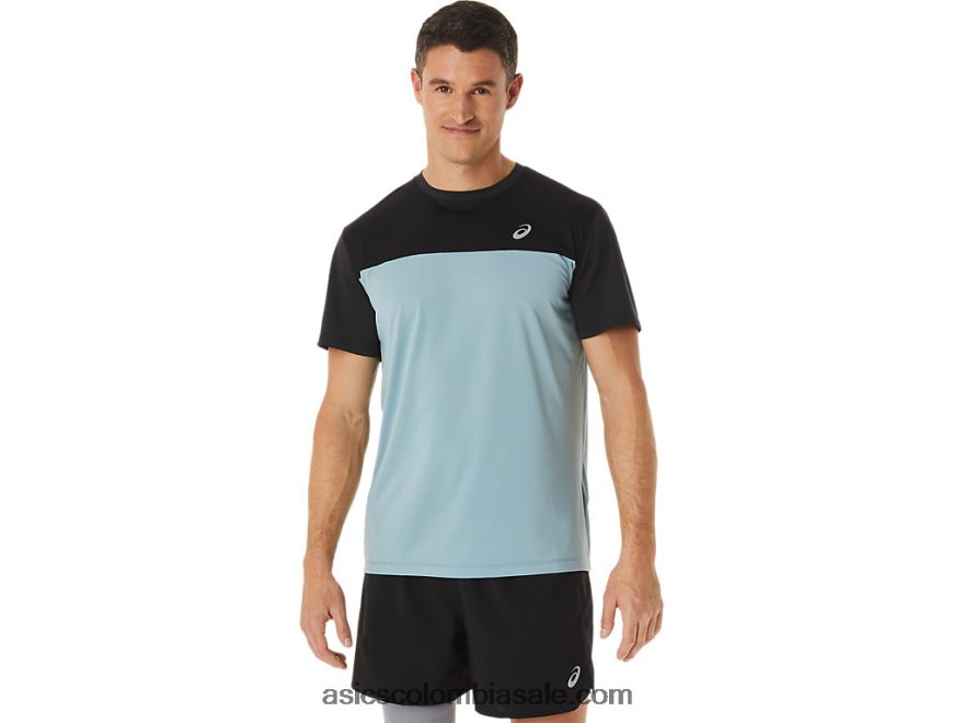 hombres Asics camiseta de carrera de manga corta rendimiento negro/acero ligero 20X82N1028