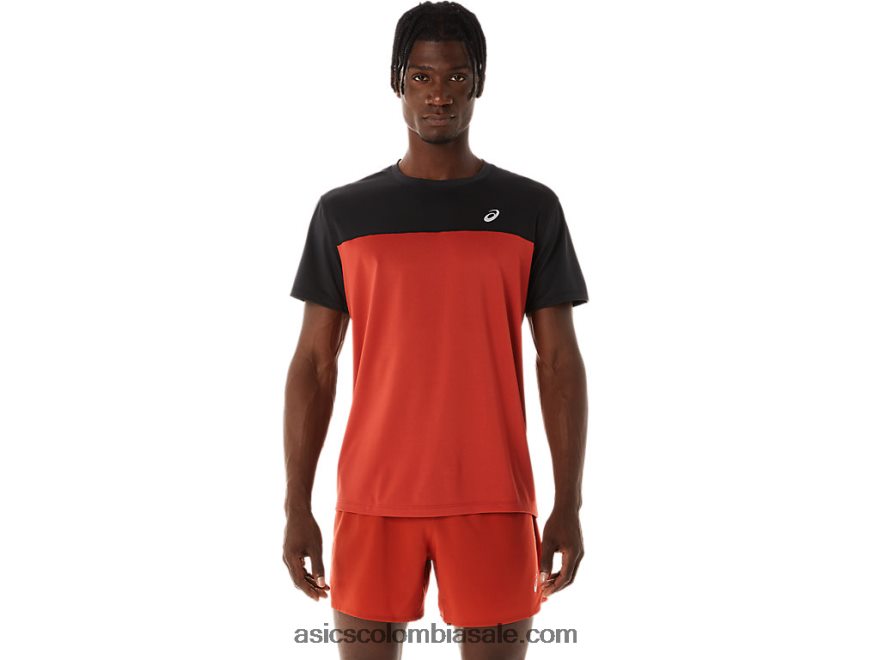 hombres Asics camiseta de carrera de manga corta rendimiento negro/latte especiado 20X82N272