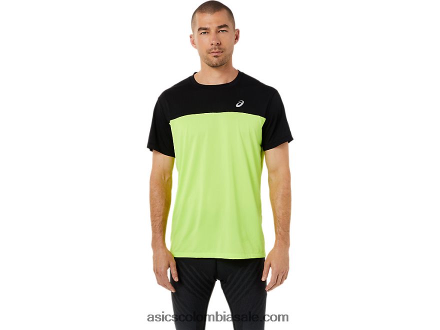 hombres Asics camiseta de carrera de manga corta rendimiento negro/peligro verde 20X82N1415