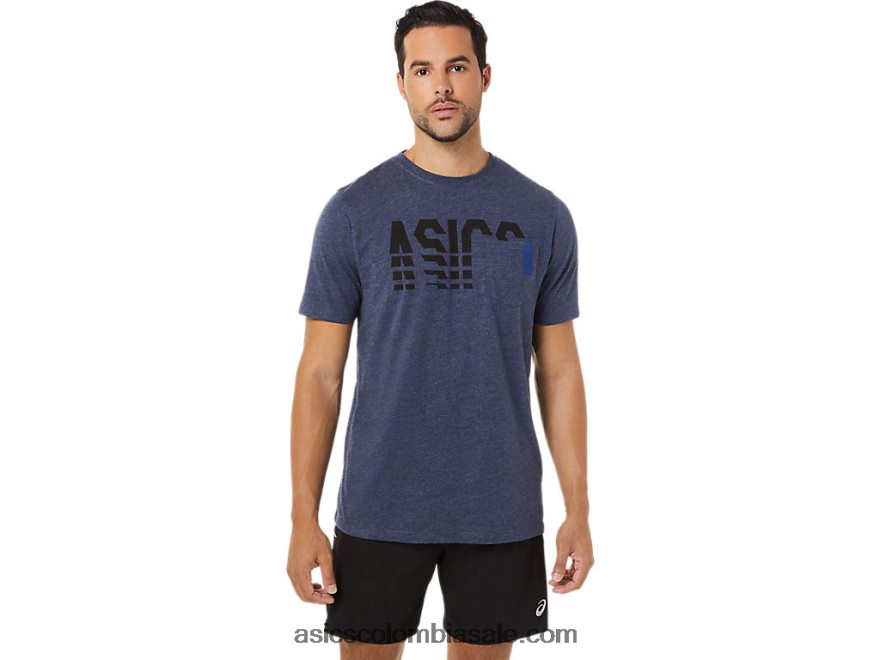 hombres Asics camiseta de manga corta con bolsillo a rayas brezo chaquetón 20X82N1731
