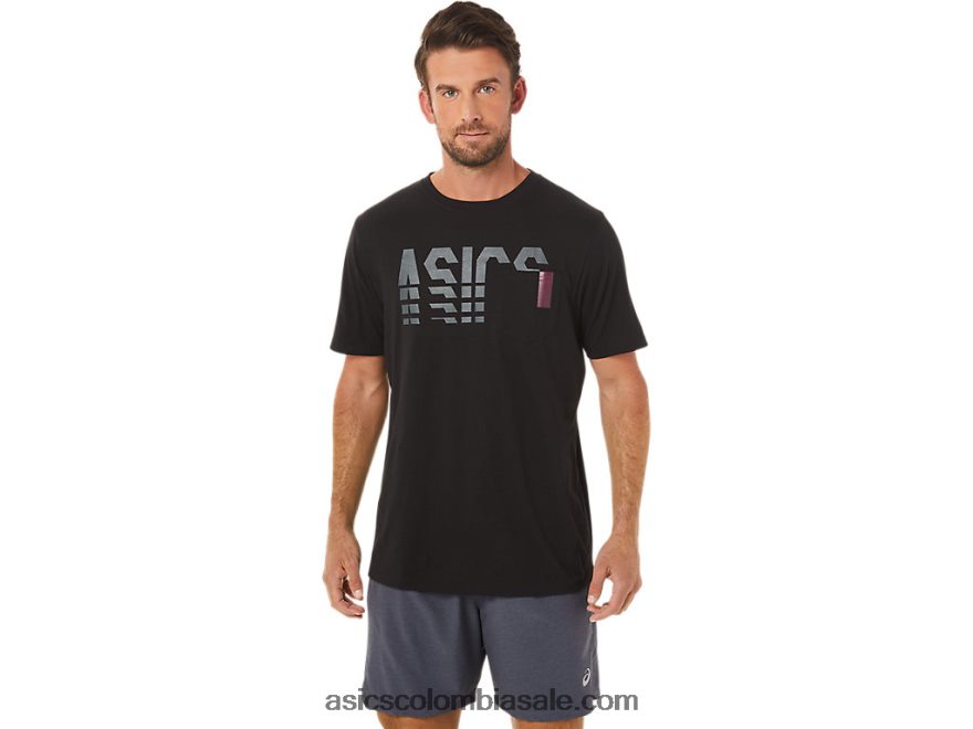 hombres Asics camiseta de manga corta con bolsillo a rayas rendimiento negro 20X82N1650