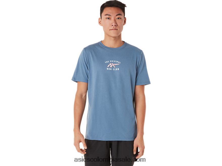 hombres Asics camiseta de manga corta del club de carrera tormenta azul 20X82N1700