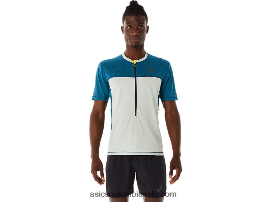 hombres Asics camiseta de manga corta fujitrail tinta verde azulado/salvia claro 20X82N465