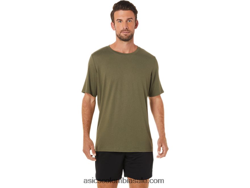 hombres Asics camiseta de manga corta hthr tech lienzo verde oliva jaspeado 20X82N1705
