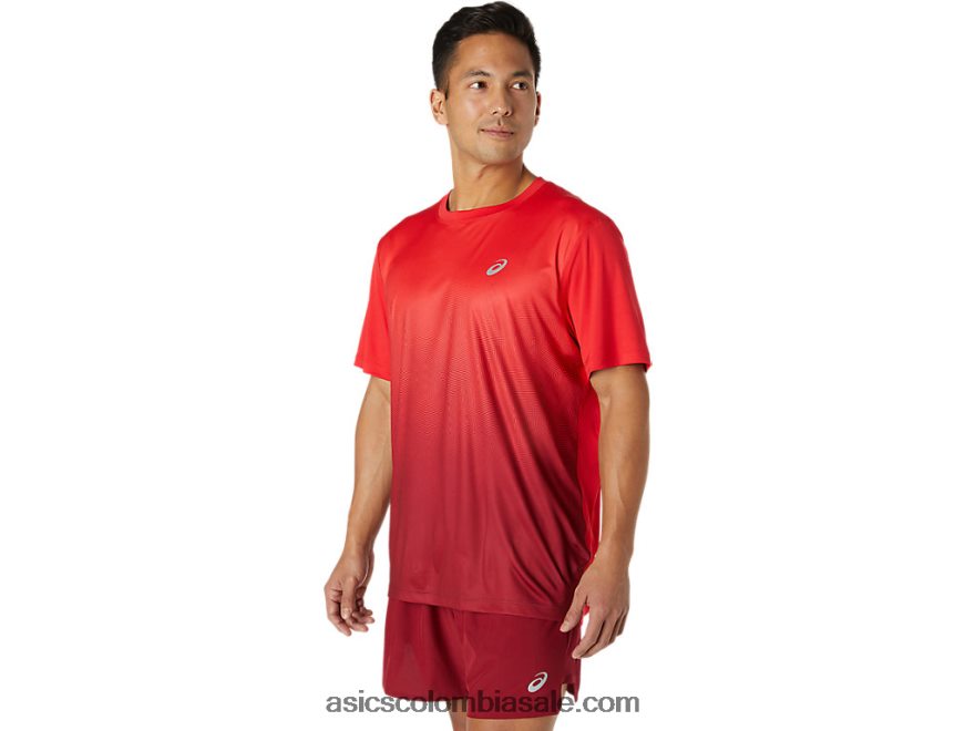 hombres Asics camiseta kasane de manga corta rojo eléctrico/burdeos 20X82N1778
