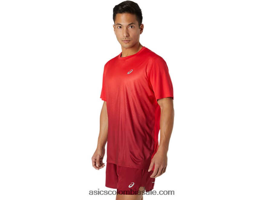 hombres Asics camiseta kasane de manga corta rojo eléctrico/burdeos 20X82N1778