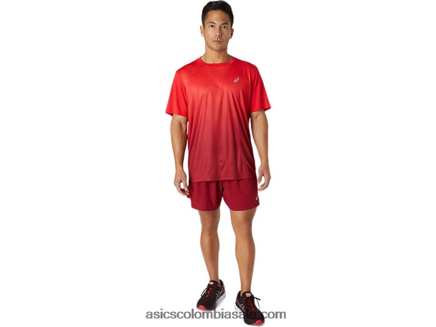 hombres Asics camiseta kasane de manga corta rojo eléctrico/burdeos 20X82N1778