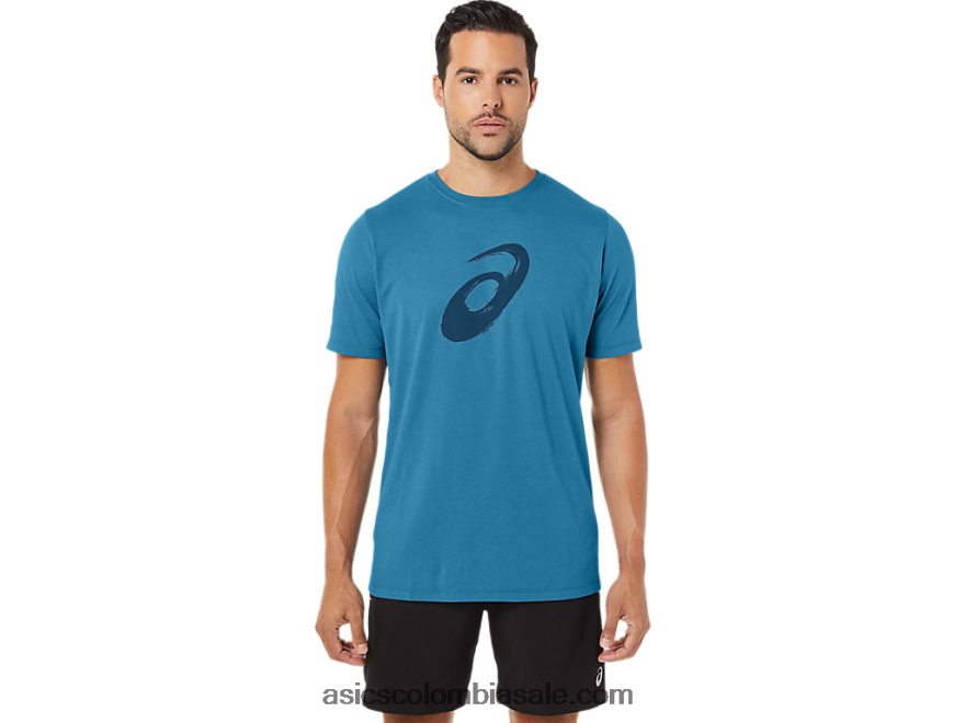 hombres Asics camiseta manga corta pincel isla azul brezo 20X82N72