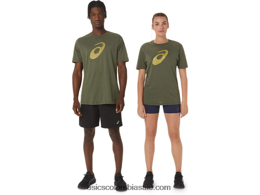 hombres Asics camiseta manga corta pincel lienzo de oliva 20X82N1258