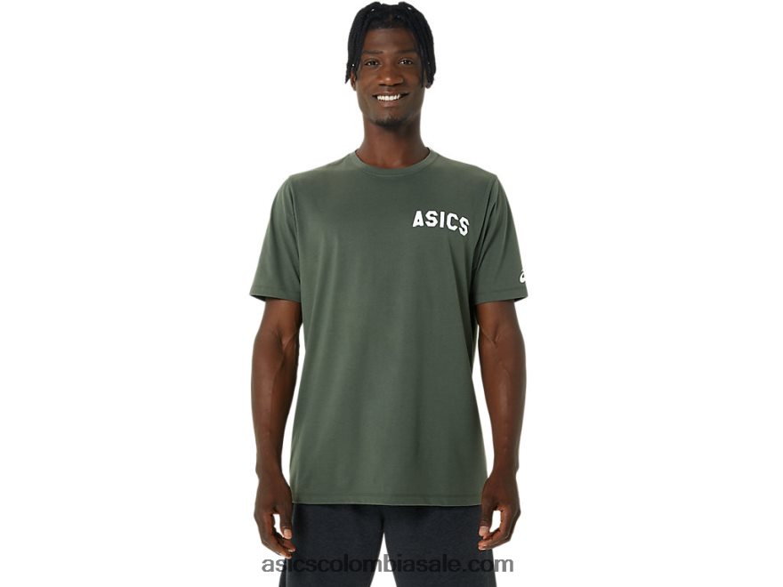 hombres Asics camiseta rayas amanecer lienzo de oliva 20X82N787