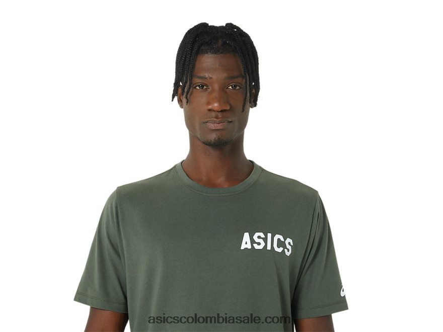 hombres Asics camiseta rayas amanecer lienzo de oliva 20X82N787