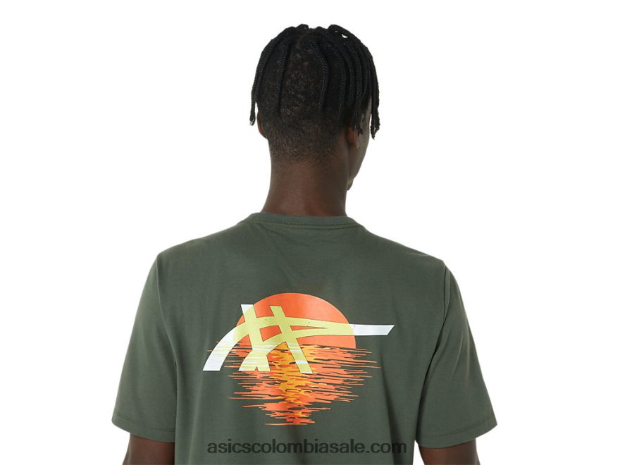 hombres Asics camiseta rayas amanecer lienzo de oliva 20X82N787