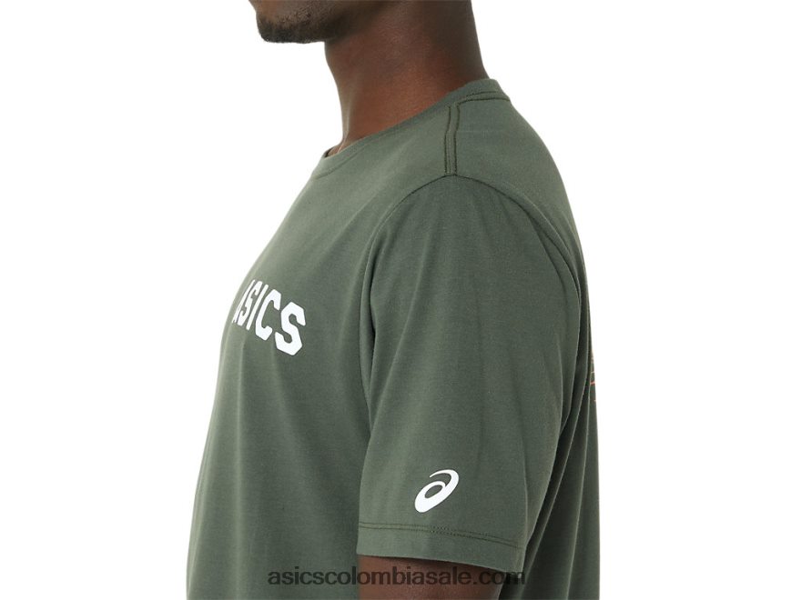 hombres Asics camiseta rayas amanecer lienzo de oliva 20X82N787