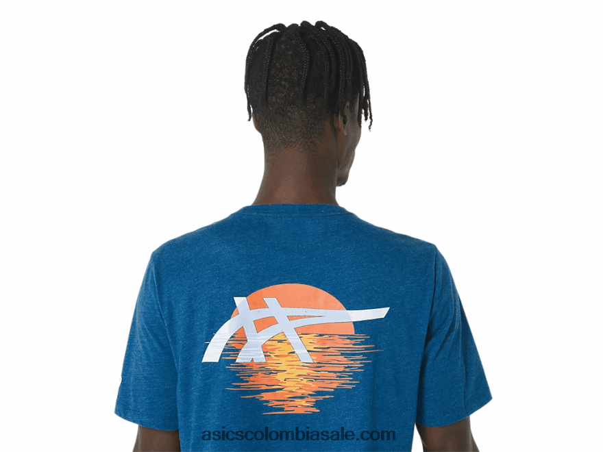 hombres Asics camiseta rayas amanecer unidad de lago 20X82N141