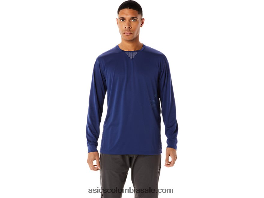 hombres Asics camiseta refrescante de manga larga con jacquard actibreeze océano profundo 20X82N992