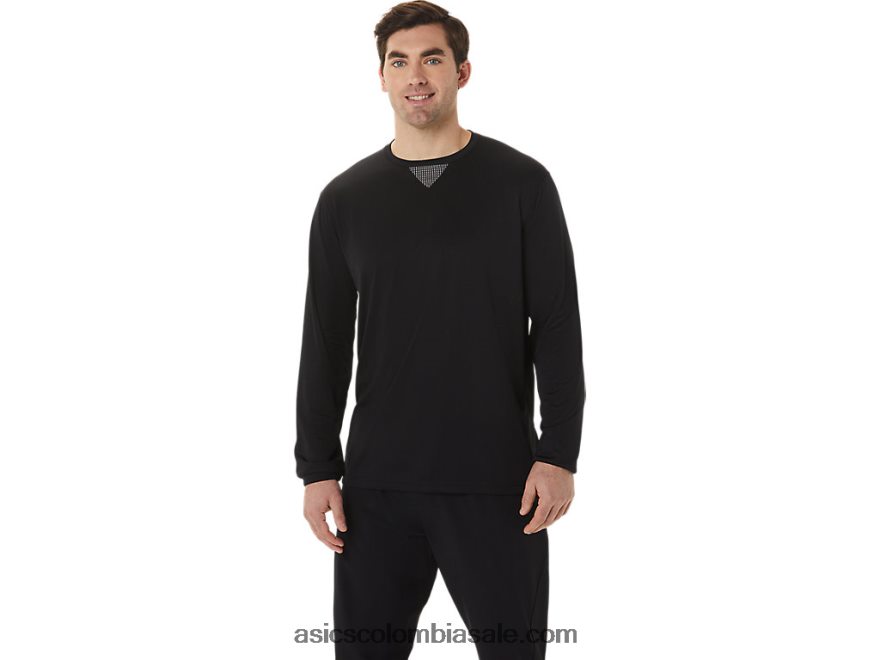 hombres Asics camiseta refrescante de manga larga con jacquard actibreeze rendimiento negro 20X82N991