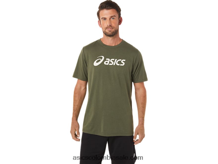 hombres Asics camiseta xg de manga corta con logo de lockup lienzo de oliva 20X82N1655