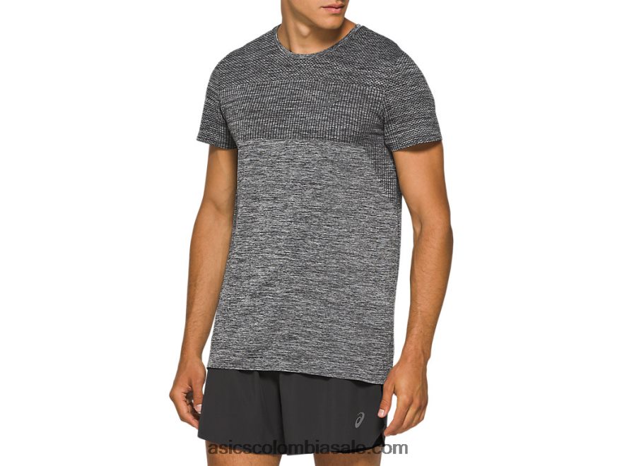 hombres Asics carrera de manga corta sin costuras rendimiento negro 20X82N2047