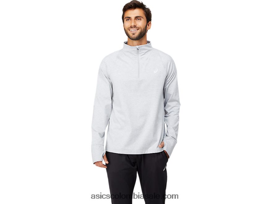 hombres Asics cremallera de un cuarto de thermopolis brezo gris claro 20X82N1633