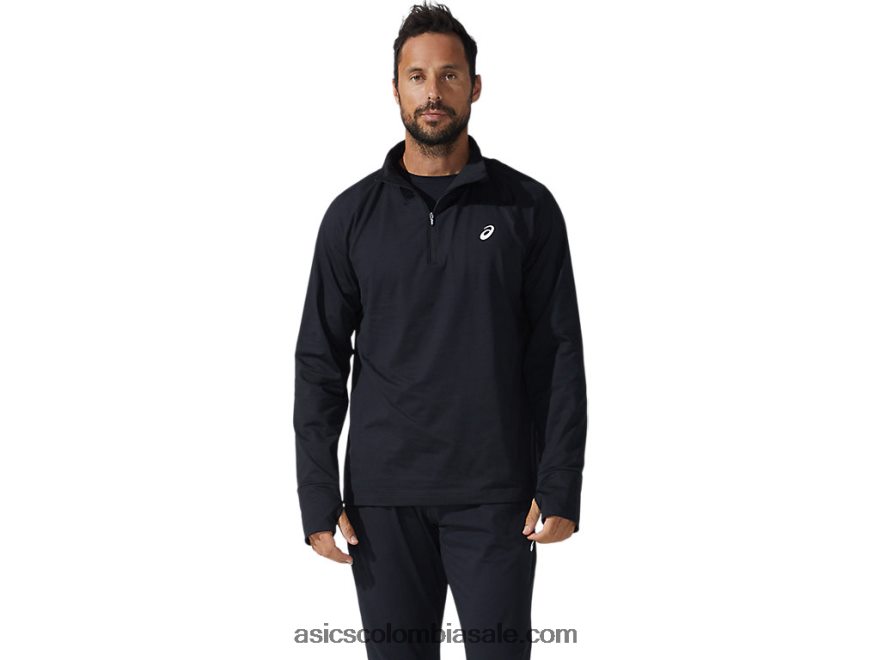 hombres Asics cremallera de un cuarto de thermopolis rendimiento negro 20X82N1626