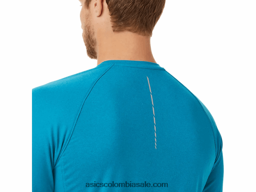 hombres Asics henley de manga larga perforada brezo azul turquesa 20X82N2026