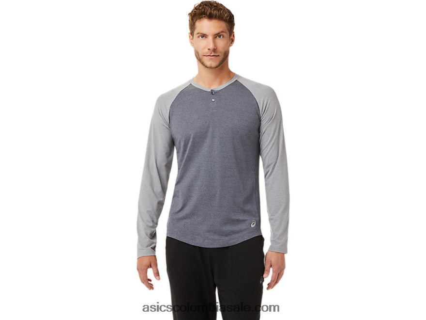 hombres Asics henley de manga larga perforada gris portador/brezo de yeso 20X82N2025