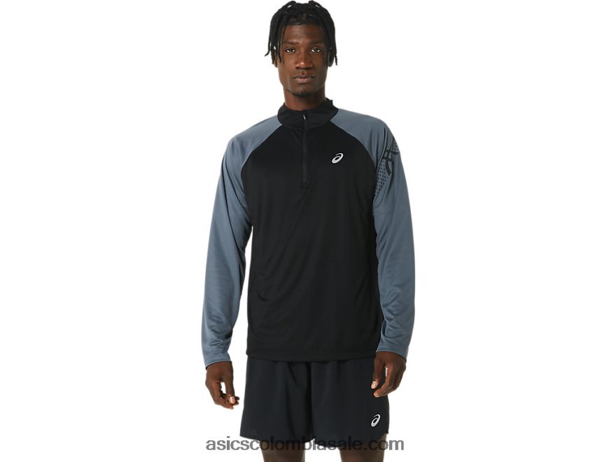 hombres Asics icono de manga larga con 1/2 cremallera negro rendimiento/gris portador 20X82N463