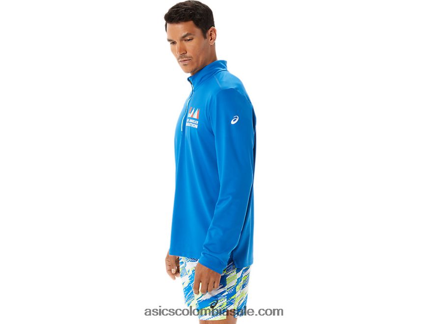 hombres Asics medio zip lam listo para usar unidad de lago/peligro verde 20X82N1339