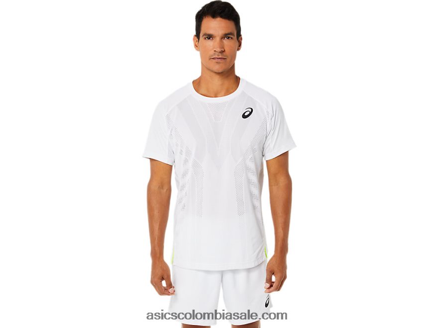 hombres Asics partido top de manga corta blanco brillante 20X82N1522