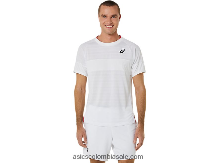 hombres Asics partido top de manga corta blanco brillante 20X82N499