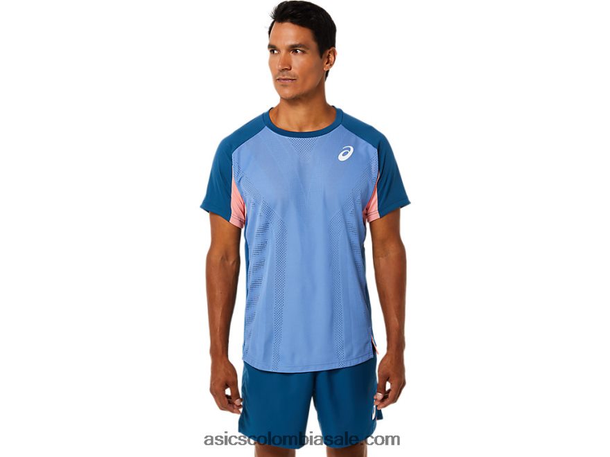 hombres Asics partido top de manga corta índigo claro 20X82N1509