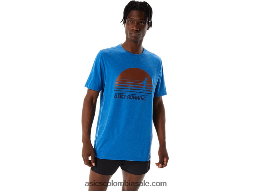 hombres Asics playera con gráfico de corredor del amanecer lago drive brezo 20X82N1108