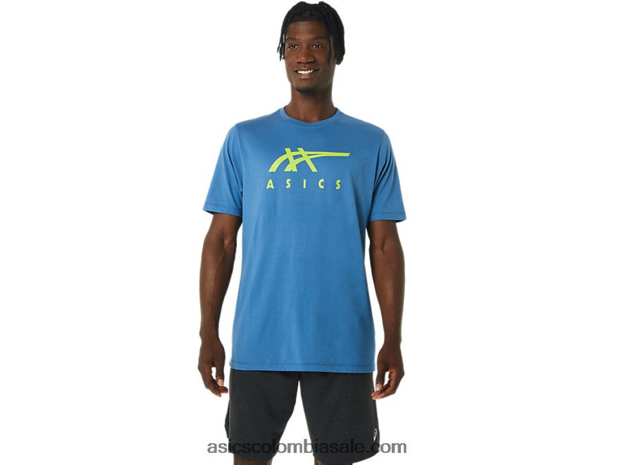hombres Asics playera de manga corta a rayas azur 20X82N1085