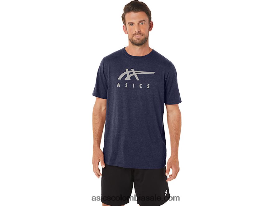 hombres Asics playera de manga corta a rayas brezo chaquetón 20X82N23