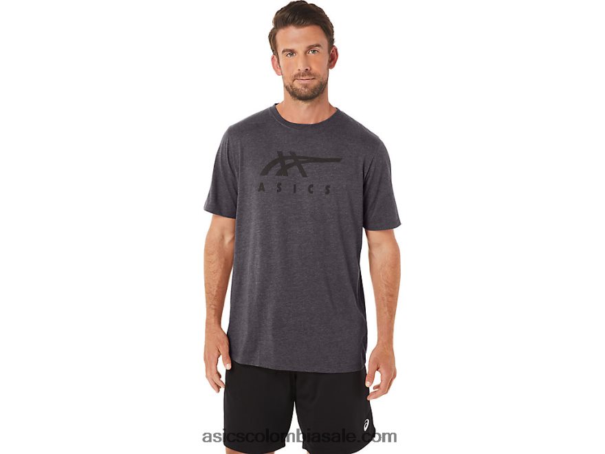 hombres Asics playera de manga corta a rayas brezo gris oscuro 20X82N19