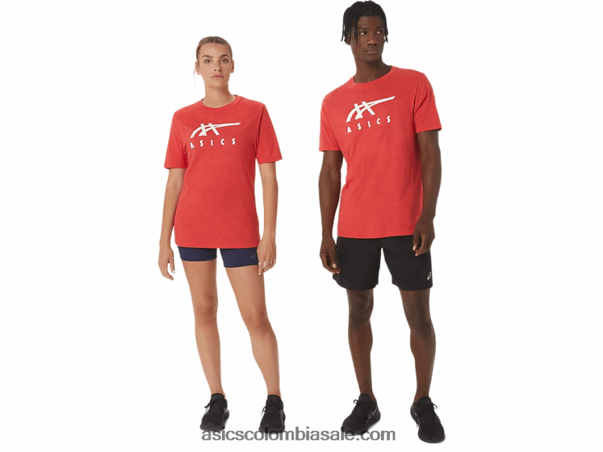 hombres Asics playera de manga corta a rayas brezo rojo clásico 20X82N1255