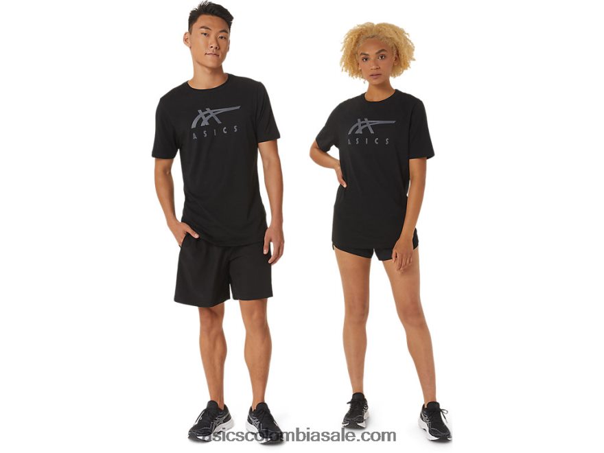 hombres Asics playera de manga corta a rayas rendimiento negro 20X82N1716