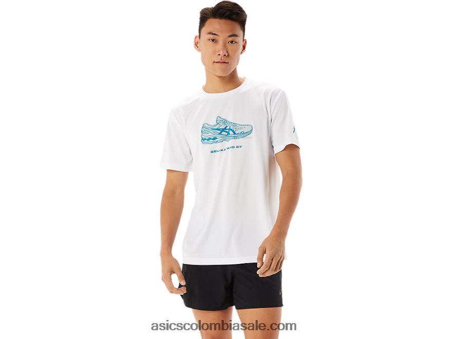 hombres Asics playera de manga corta con estampado de zapatos blanco brillante 20X82N1368
