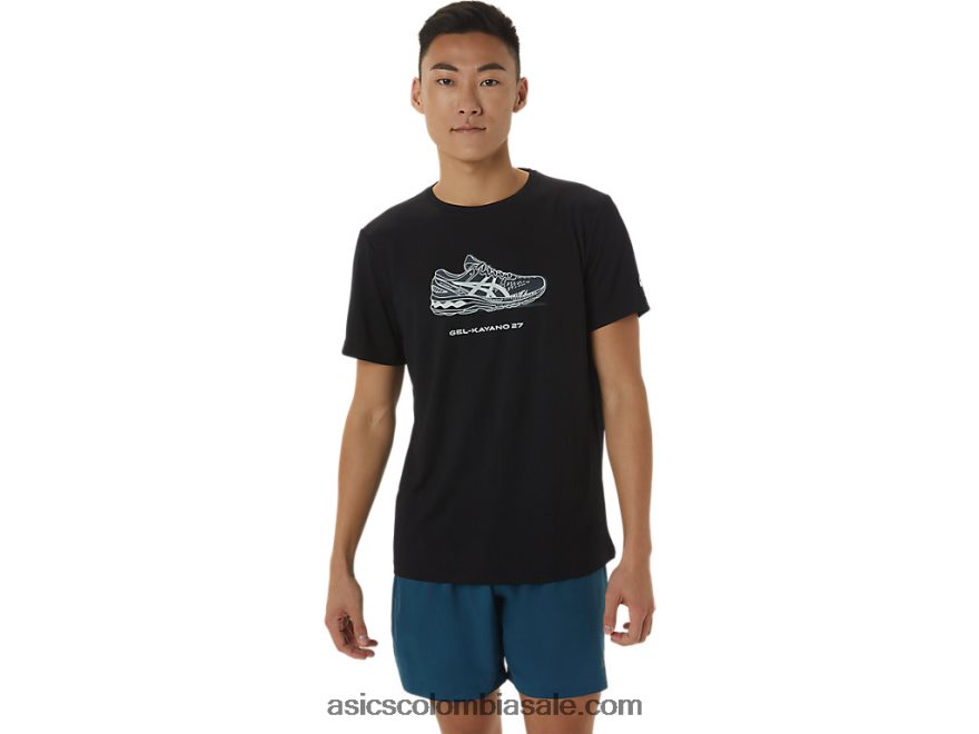 hombres Asics playera de manga corta con estampado de zapatos rendimiento negro 20X82N1380