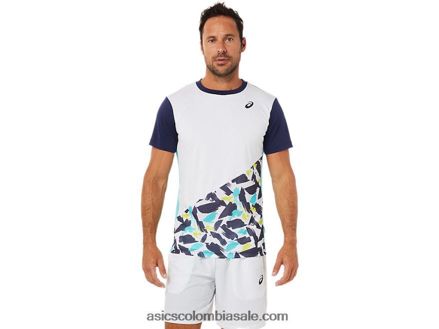 hombres Asics playera de manga corta con gráfico de corte blanco brillante 20X82N1531