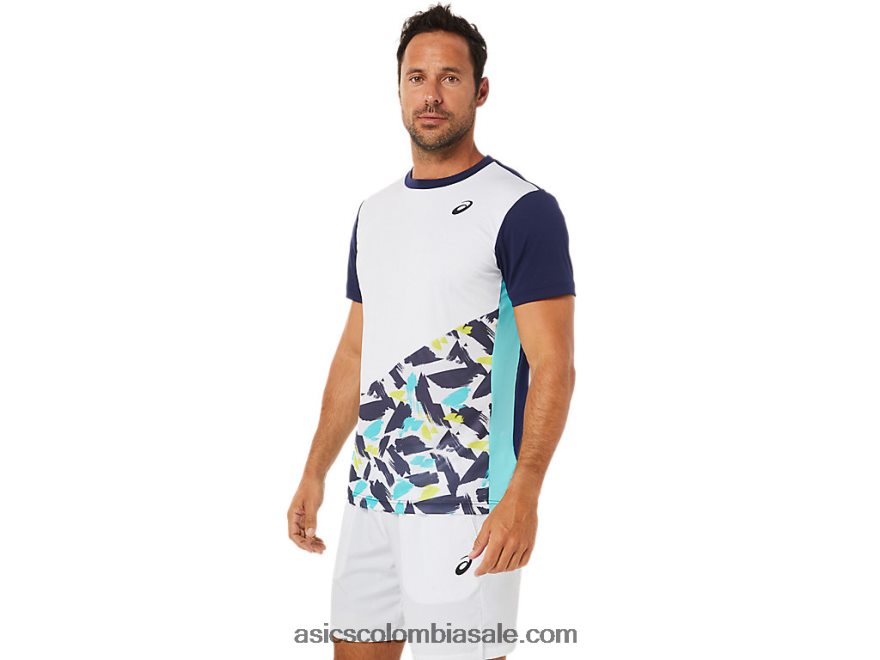 hombres Asics playera de manga corta con gráfico de corte blanco brillante 20X82N1531