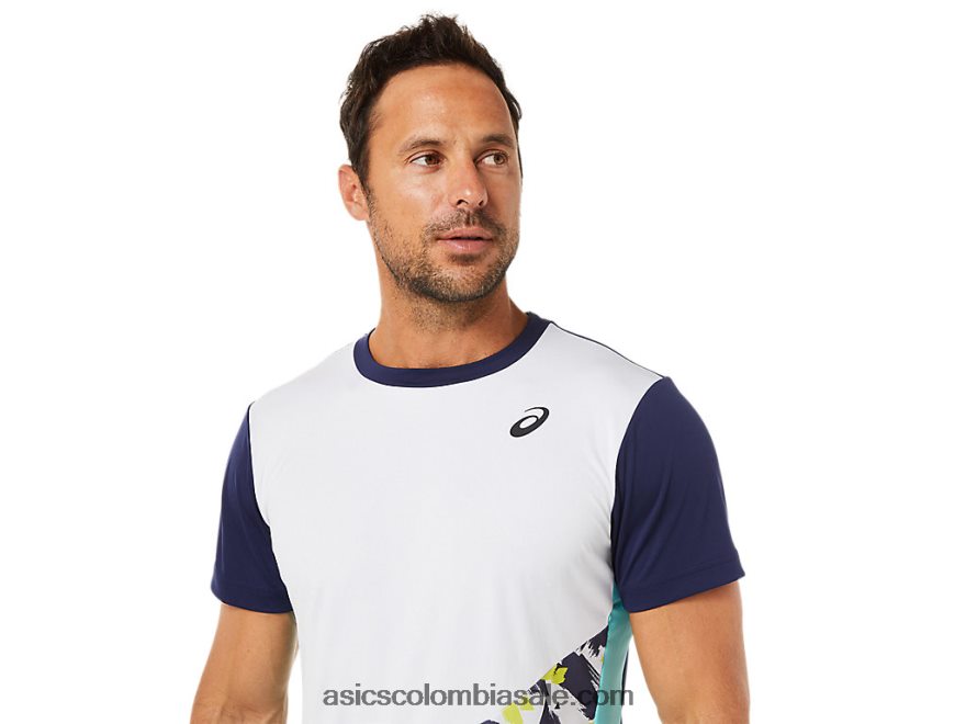 hombres Asics playera de manga corta con gráfico de corte blanco brillante 20X82N1531